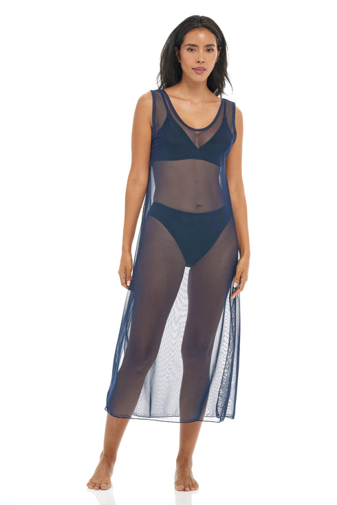 SOLID LONG DRESS - POWER MESH PRINT